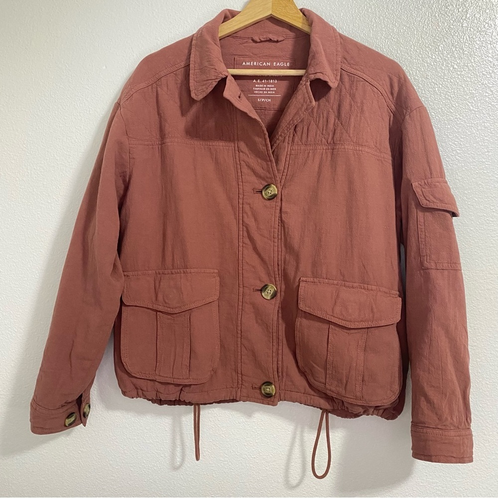 American Eagle Mauve Pink Purple Utility Cargo Oversized Jacket Womens Small